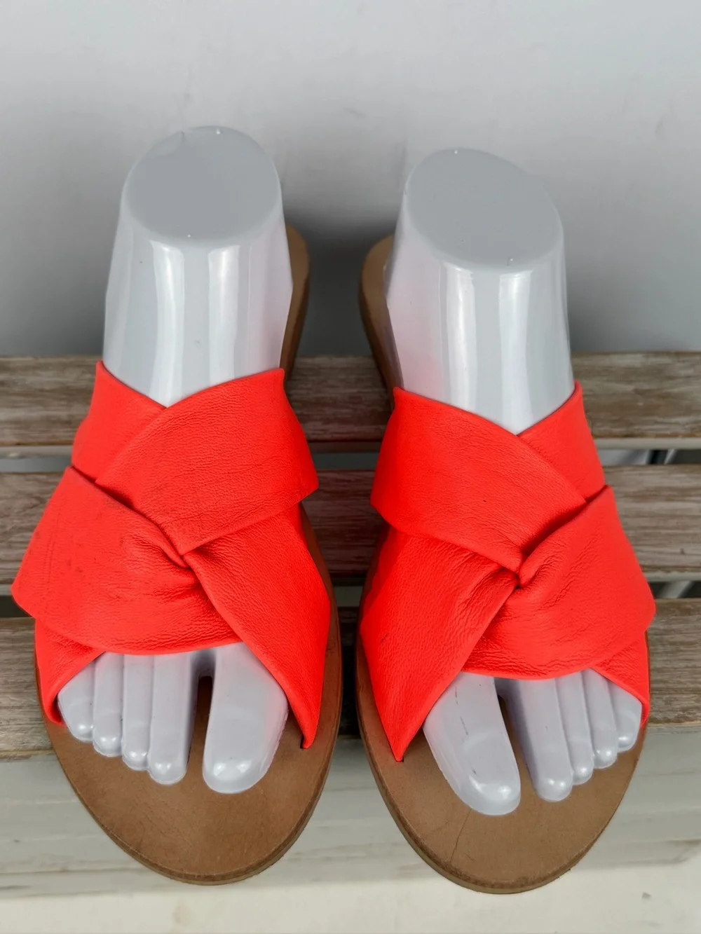 Free People Rio Vista slide sandals in a vibrant neon coral color 41 (10-10.5)